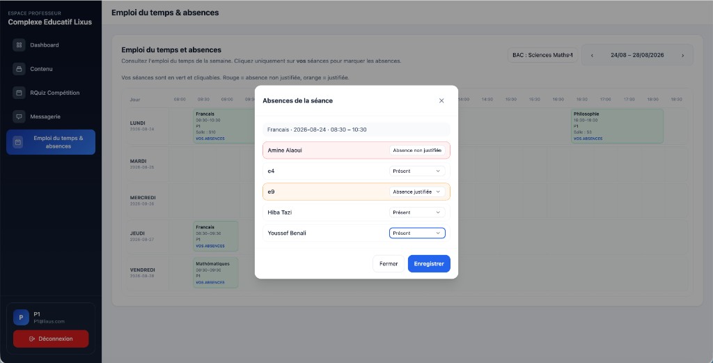 Modal de gestion des absences